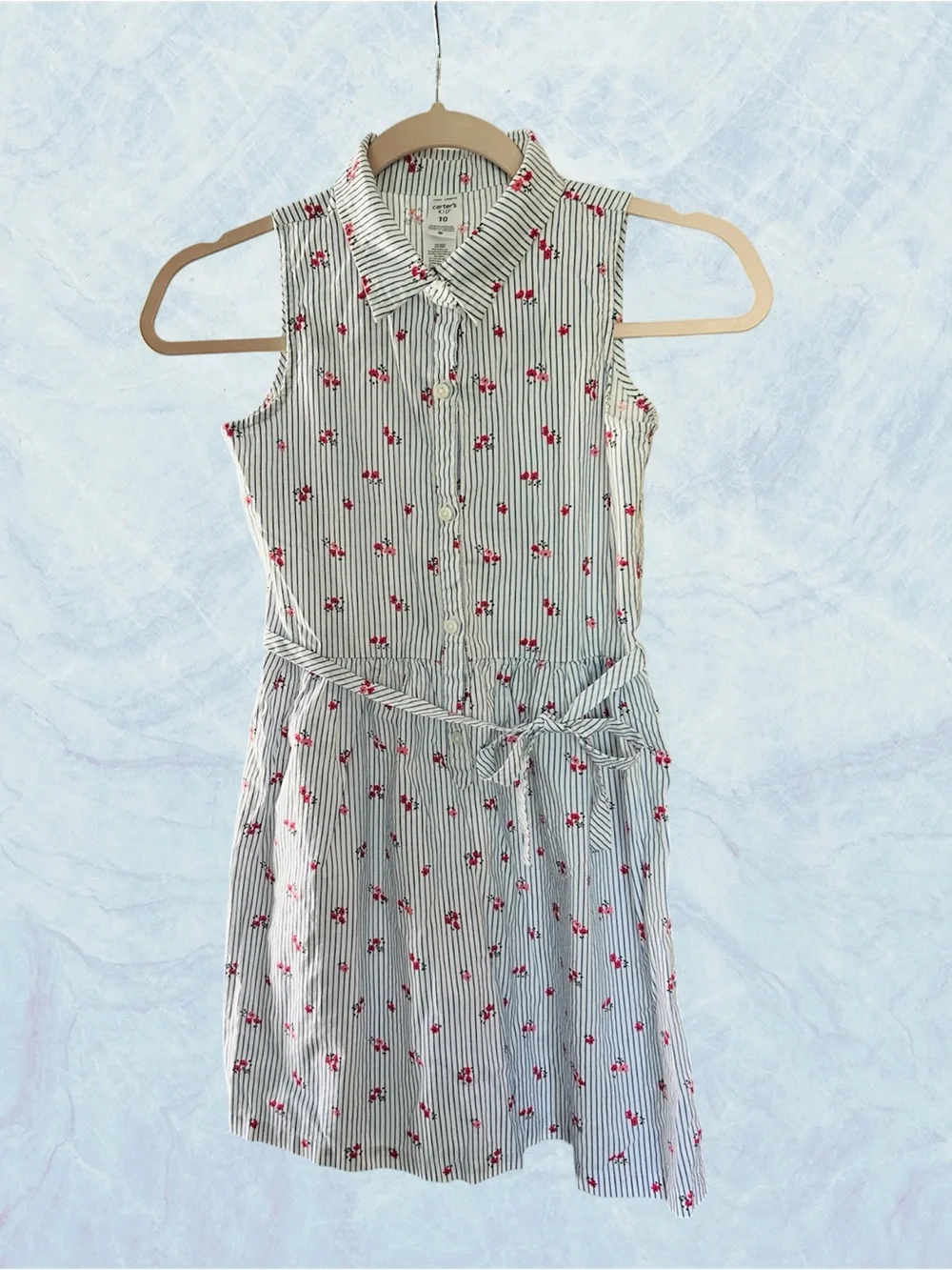 Carter's Blue Daisy & Cream Floral Tie-Waist Kids Dresses